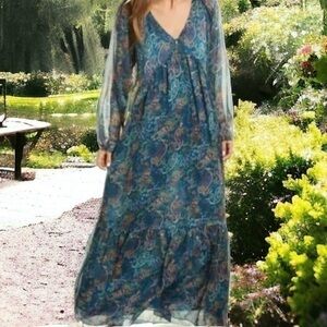 Johnny Was 100% silk Jade Tekal V-neck tiered maxi dress NWT oversized